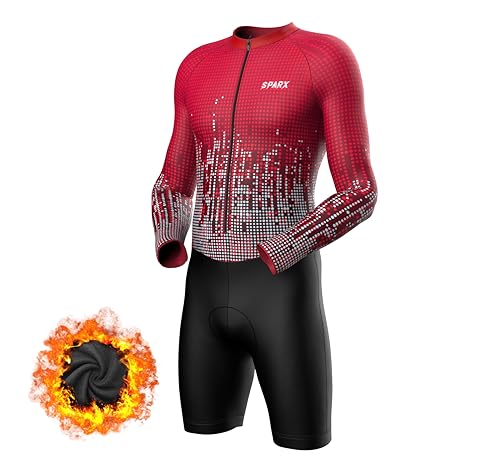 Sparx Long Sleeve Winter Cycling Thermal Skinsuit Pro Team Bicycle Suit Bike Racing Suit Cycle Kit 3D Pad (Burgundy, S)