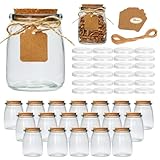 Brajttt Mini Yogurt Jars 30 Pack, 7 oz Glass Favor Jars with Cork Lids, Pudding Containers with Lids, Mason Jar Wedding Favors Honey Pot with Label Tags and String