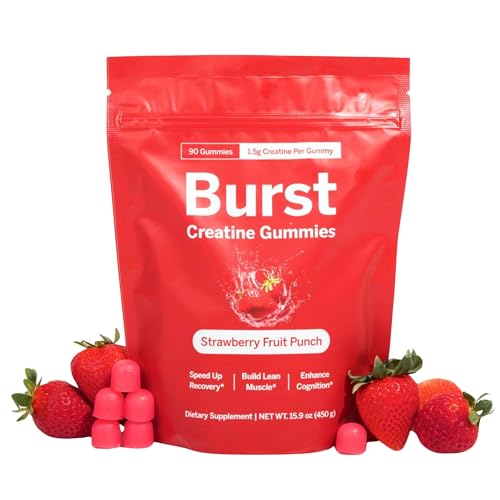 Creatine Monohydrate Gummies - 1.5g of Creatine Per Gummy - Build Muscle, Recover Faster, Enhance Cognition - Strawberry Flavor - 90ct