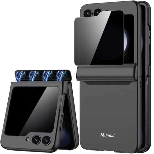 Miimall for Samsung Galaxy Z Flip 5 Case with Privacy Screen Protector, Full Body Cover Hard PC Shockproof Magnetic Hinge Protection Protective Case for Galaxy Z Flip 5 5G Black