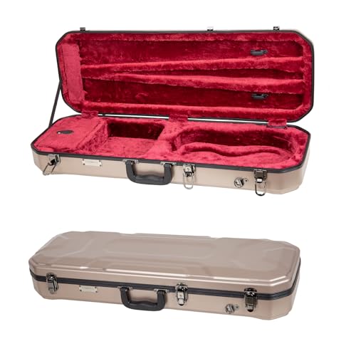 Crossrock Oblong Case fits 4/4 Full-Size Violin, Includes Interior Compartment, 2 Bow Holders, Security Lock, and Detachable Straps-Champagne (CRA860VFCH-R)