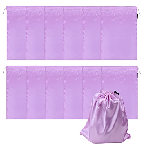 GONGKANGYUAN 12 Pcs Satin Wig Bags with Drawstring Satin Bag for Packaging Hair Extensions Wigs Soft Silk Pouches Hair Tools Storage Bags for Home and Salon (Violets)