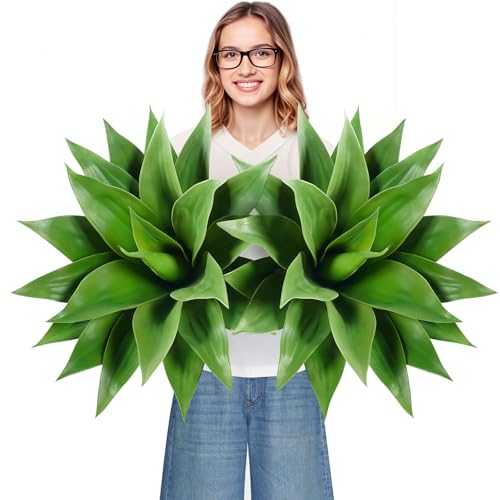Velener Artificial Agave Plant Set, 28 Inch, Faux Aesthetic Plants for Home Decor, Realistic UV Resistant Fake Agave Plants Without Pot, Set of 2