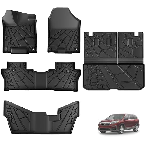 KARPAL Floor Mats Fit for 2016-2022 Honda Pilot 8 Seats (No Elite Models), TPE All Weather Protection Anti-Slip Floor Liners Honda Pilot Accessories, Trunk Mat & Backrest Mat & Floor Mats