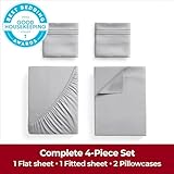 Mellanni Full Sheets Set - 4 PC Iconic Collection Bedding - Hotel Luxury, Extra Soft, Cooling Bed Sheets - Wrinkle, Fade, Stain Resistant (Full, Light Gray)