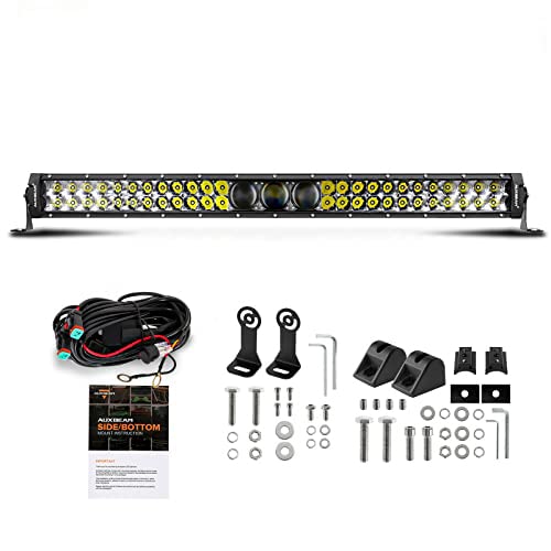 Auxbeam 32 Inch LED Bar 270W 33000LM 5D Pro Lens Off Road Driving Spot Flood Combo Fog Work Light With 10FT Wiring Harness Kit (Professional Grade Outdoor Lighting Source P8 LED)