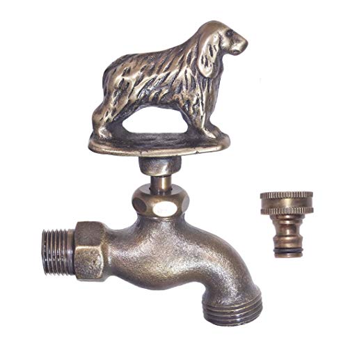 Decorative Solid Brass Springer Spaniel Outdoor Faucet 4” inches L - with a Brass Connector, Dog Faucet, Puppy Faucet, Animal Garden Water Tap, Pet Outdoor Spigot, Bibcock, Gift