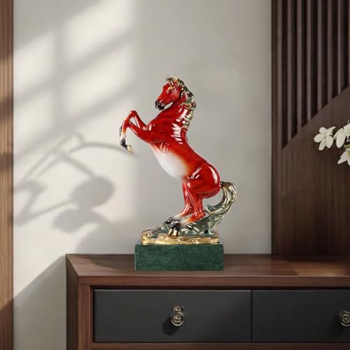 Bronze Horse Statue Handcrafted Copper Sculpture - Prancing Figurine with Marble Base, Japanese Lacquerware Zen Art, Equestrian Home Office Feng Shui Brass Decor, Luxury Executive Gift