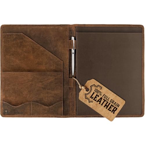 Moonster Leather Portfolio Professional Organizer Padfolio – Resume Folder with Luxury Pen - Leather Binder Portfolio Writing Pad with Business Card Holder - Portfolio Folder for Men & Women