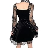 IKADEX Gothic Lolita Dress for Women Black Lace Dress Velvet Mini Dresses Goth Clothes for Teen Girls #A: Black S