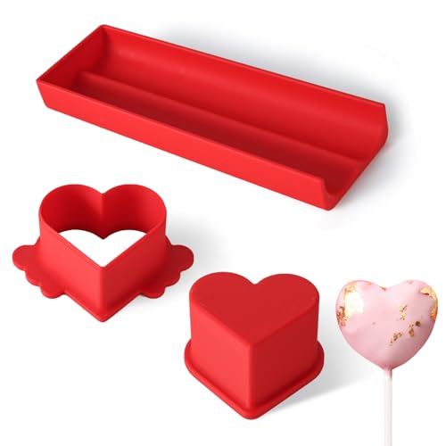 MITCHENIFY Heart Cake Pop Mold with 9-Inch Tray, 3D Printed Cake Pop Cutter and Pusher, Baking Molds for Home Baking, Birthday Parties, Wedding Desserts