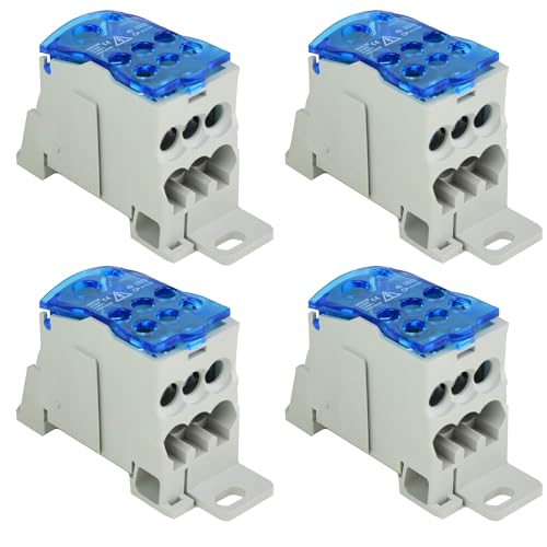 4PCS Positions Screw Terminal Strip Blocks with CoverJunction Box Branch Box din Rail Terminal Block Wire Box Computer Room Cabinet Wire Splitter Connector (125A)