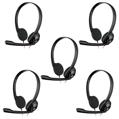 NUBWO USB Headset with Microphone for Laptop PC, Headphones with Noise Cancelling Microphone for Computer, On-Ear Wired Office Call Center Headset for Boom Skype Webinars, 5 Packs