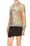 Anna-Kaci Womens Sequin Jacket Bomber Coat 1989 Slitter Outfit For Concert Party, Gold, X-Large