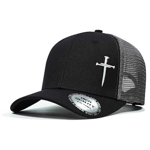 Christian Hats for Men Women,Jesus 3 Nail Cross Hat Christian Religious Gifts for Birthday/Christmas,Black and Silver