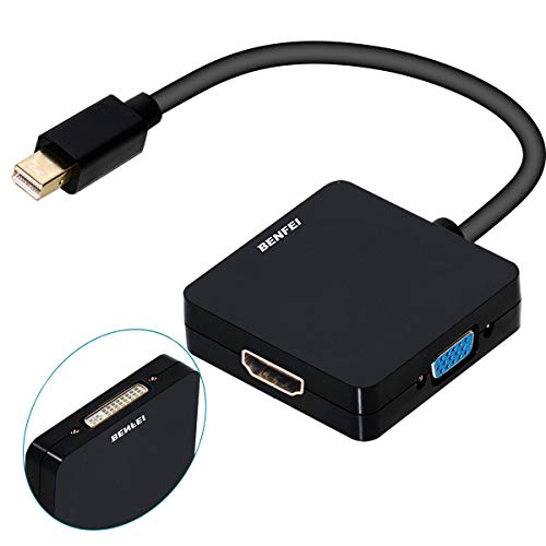 BENFEI Mini DisplayPort to HDMI VGA DVI 4K Adapter, 3-in-1 Gold-Plated Mini DisplayPort(DP) to HDMI/DVI/VGA Adapter(Male to Female) Compatible with MacBook Air, Mac Mini, Microsoft Surface Pro 3/4