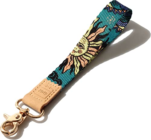 DQL wrist key lanyard Bohemian sun and moon key chain wristlet, hand key fob strap, keychain for car keys women(sun and moon)