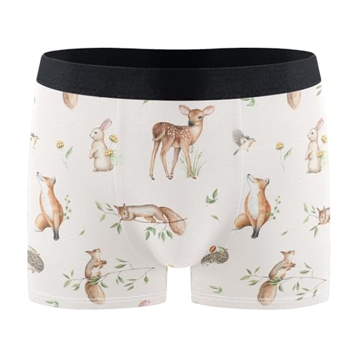 ZZKKO Deer Hedgehog Fox Bunny Squirrel Bird Snail Men's Boxer Briefs,Men's Trunks Underwear Briefs for Men Breathable and Soft M