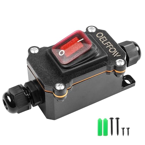 OELFFOW Waterproof On Off Toggle Switch Double Outlet with Red Light Rocker Button Inline Cord Switch DPST AC/DC 20A-125V,16A-250V,30A-24V,35A-12V, IP66