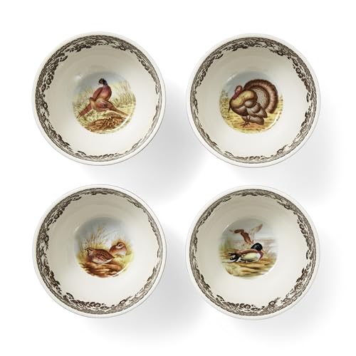 Spode Woodland 4" Dip Bowls - Assorted Animal Designs | Porcelain Ceramic Hunting-Themed Tableware | Microwave & Dishwasher Safe | For Dips, Sauces, Snacks, and Desserts