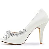 ELEGANTPARK HP1560IAC Wedding Shoes for Bride Peep Toe High Heels for Women Rhinestones Wedding Heels for Women Satin Evening Party Dress Bridal Shoes Pumps Ivory US 8