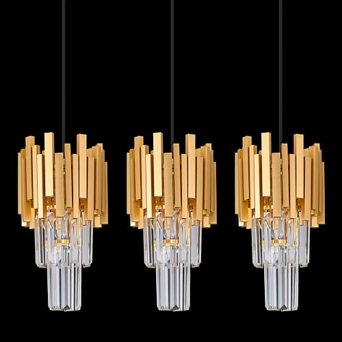 Faibra Gold Crystal Pendant Light Mini Modern Luxury Crystal Pendant Light Perfect for Dining Room, Bedroom, Kitchen, Living Room 3-Pack