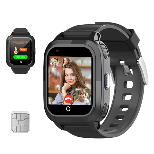 wonlex Upgraded Smart Watches with Whatsapp Calling, 4G Kids Smartwatches GPS Tracker Body Temperature Message SOS Camera for Boys Girls Aged 6-15(Black)