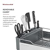 KitchenAid Large Capacity Full Size Rust Resistant Dish Rack with Angled Drain Board and Removable Flatware Caddy, Light Grey