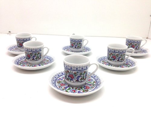 Turkish Coffee, Espresso Set of 6, Porcelain, Coffee Set, Floral, Stylish