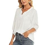 Grosy Women's Casual White Blouse Simple Summer Tops Elegant Shirts for Office Ladies Embroidered Loose Fit Tunic (White, XX-Large)