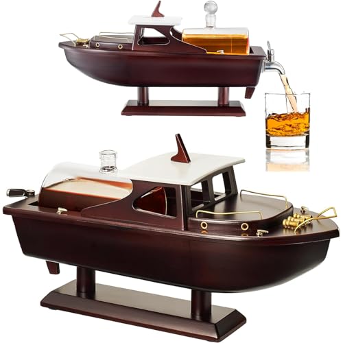 Boat Ship Whiskey & Wine Decanter Ship Monaco Runabout Captain Decanter Set 800ml Drink Dispenser, Ship Bottle Decanters Bar Set, Liquor Scotch Bourbon, Boating Mariner Gifts, Sailboat Boats Lover