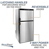 RecPro RV Refrigerator 6.3 Cubic Feet Gas and Electric | Black or Stainless Finish | 110V / 12V / Propane Gas | (Stainless Finish)