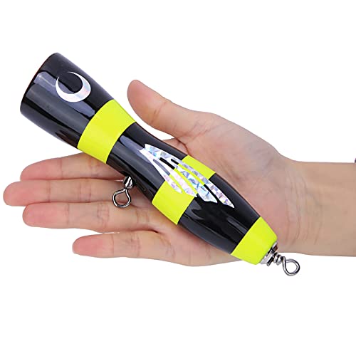 Fish Lure, Wooden Popper Lure Bait, Sea Fishing Tackle Adult Children Outdoor Fun For Seawater/Freshwater(Black and yellow)