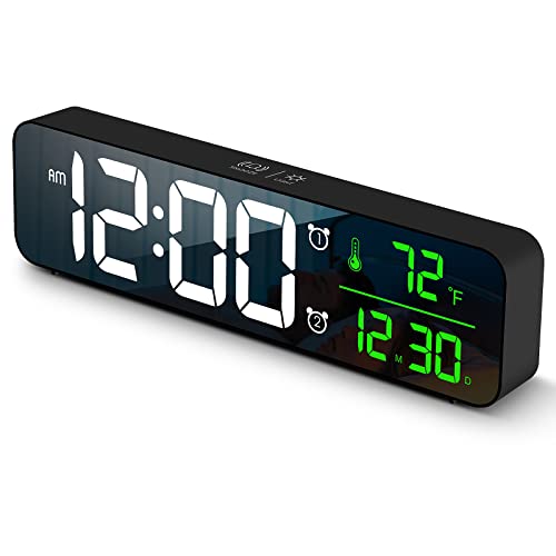 Digital Large Display Alarm Clock for Living Room Office Bedroom Decor LED Electronic Date Temp Display Wall Electric Clocks Automatic Brightness Dimmer Smart Cool Modern Desk Accessories Black