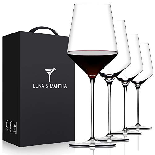 Red Wine Glasses Set of 4, Premium Crystal Wine Glasses Hand Blown,15 oz,Thin Rim,Long Stem,Perfect for Red or White,Daily Use,Unique Wedding Anniversary or Birthday Gift