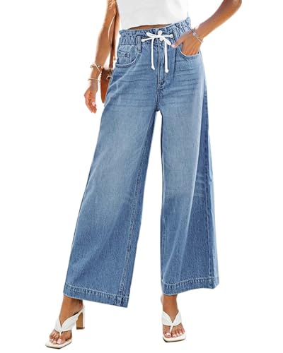 GRAPENT Women's Womens Jeans Womens Bell Bottom Jeans High Waist Bell Bottom Cute Effortless Flow Denim Jean Pants Color Azure Mood Medium Size 8 Size 10