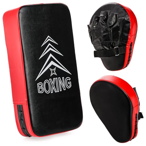 ZOOFOX 2-in-1 Punching Mitts and Kick Pack Set, Curved Focus Mitts and Taekwondo Kick Pad, Adjustable Strike Shield Arm Pad for Muay Thai and MMA