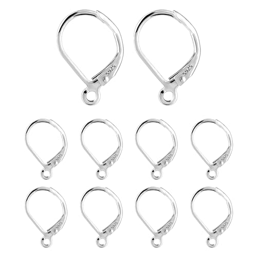 10pcs 925 Sterling Silver Leverback French Earring Hooks 10x16mm Hypoallergenic Earring Hooks Set Interchangeable Earring Dangle Hooks 925 Sterling Silver Findings Earring Supplies for Jewelry Making