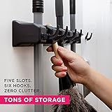 Berry Ave Broom Holder & Wall Mount Garden Tool Organizer - Home Laundry Room, Kitchen, Closet, Shed, Garage Organization and Storage Utility Rack - 5 Slots & 6 Hooks -Rake, Shovel, Mop Hanger (Black)