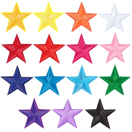 AUGSUN 30pcs Colorful Star Iron On Patches Clothing Embroidered Star Sew on Patches Applique Repair Patch