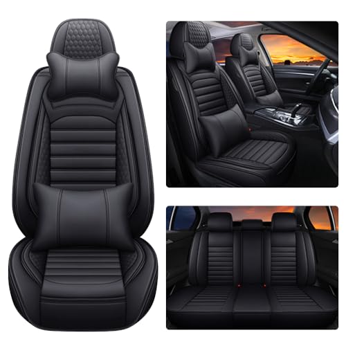 BLAWIWAL Leather Car Seat Covers for Kia Rio 2004-2023,Car Seat Covers Full Set,Seat Covers with Safety,Waterproof Seat Cover Compatible Airbag(5pcs Black Luxury)