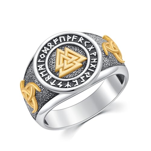 Lattd Viking Ring 925 Sterling Silver Size 10 Norse Viking Rune Valknut Signet Rings Nordic Jewelry for Men