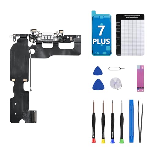 CYKJGS for iPhone 7 Plus Charging Port Replacement OEM Headphone Port Microphone Antenna Ribbon Cable White USB Charge Dock Connector with Full Repair Tools Kit Magnetic Pads A1661 A1784 A1785