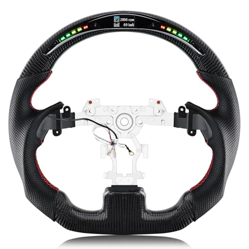 VOONKE Real Carbon Fiber Steering Wheel For Infiniti G37 with LED Shift Indicator Nappa Perforated Leather Flat-bottom Steering Wheel