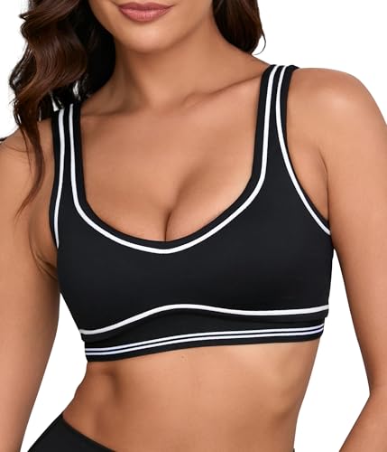 Move With You Womens Sweetheart Padded Sports Bra- Workout Fitness Square Neck Low Back Yoga Bra(Black,XL1)
