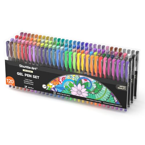 Shuttle Art 120 Unique Colors (No Duplicates) Gel Pens Gel Pen Set for Adult Coloring Books Art Markers