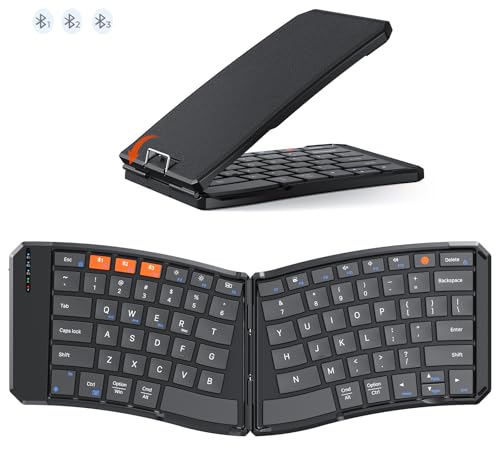 MEETION Ergonomic Foldable Keyboard, Split Portable Compact Bluetooth Keyboard for Business Travel, Ultra-Thin Folding Rechargeable Wireless Keyboards for iOS Android Windows Mac Tablet PC Smartphone