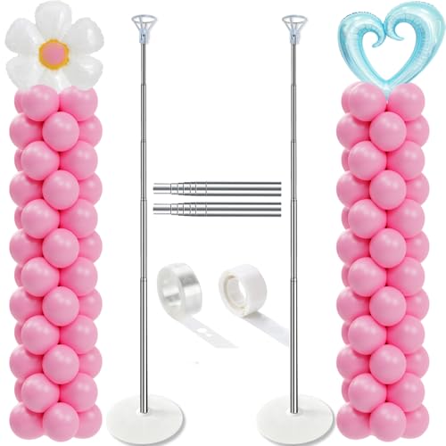 DECOJOY Balloon Column Stand Set of 2, Adjustable 7 Feet Balloon Arch Stands with Bases for Floor, Tall Balloon Tower Pillar Assembly Kit for Halloween, Birthday, Party Decorations