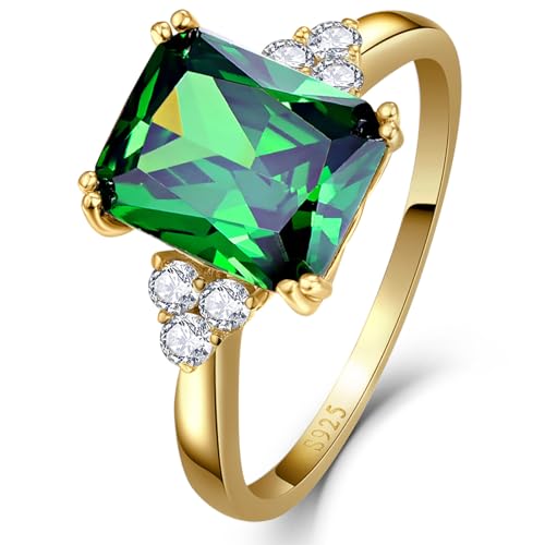 Yaresul 3.5ct Women's Green Emerald Ring for Women 14K Gold Plated 925 Sterling Silver Emerald Engagement Ring for Women May Birthstone Rings Paved Cubic Zirconia Wedding Rings Size 8