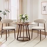 COLAMY Wooden Dining Chairs Set of 4, Modern Fabric Upholstered Kitchen Side Chairs, Farmhouse Dining Room Chair with Foot Pegs, Beige